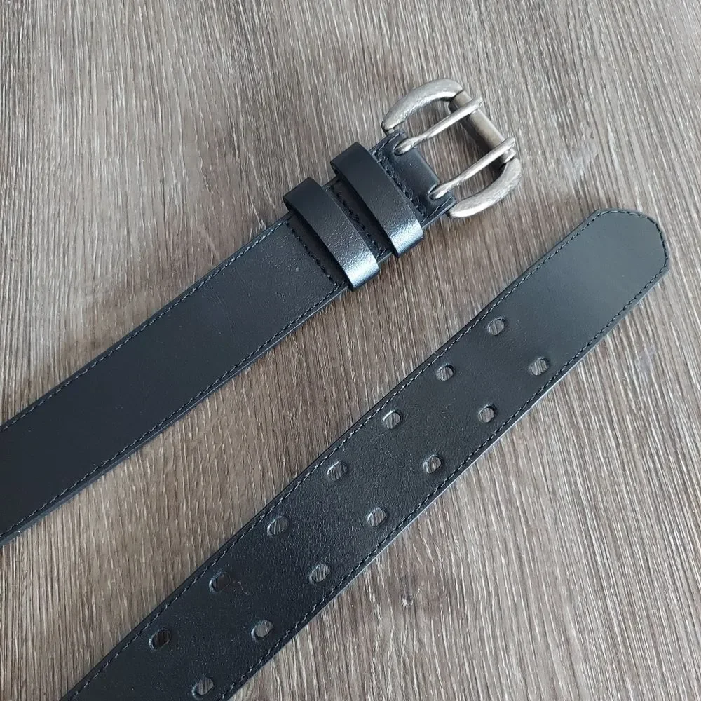 Black Belt Double Prong Buckle Size Medium Faux Leather